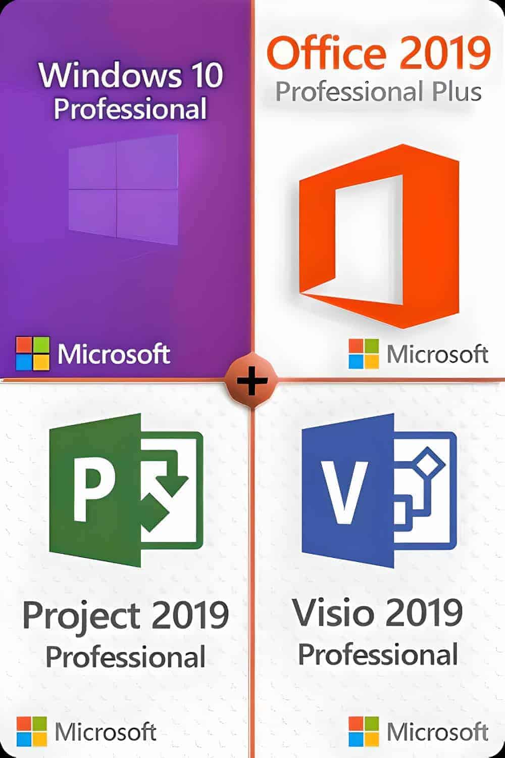 Windows 10 Professional + Visio 2019 Professional + Project 2019 Professional + Office 2019 Professional Plus License for 3 devices